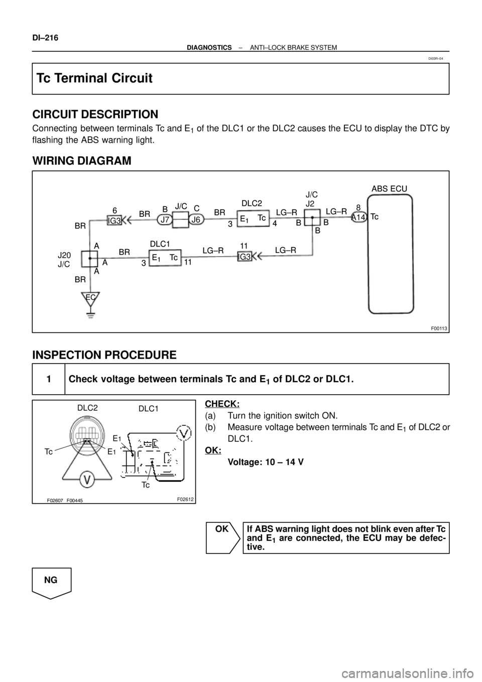 TOYOTA CAMRY 1999  Service Repair Manual F00113
EC
BRTc LG±R
AA A BRIG36
BR
311 DLC1Tc
E
1
Tc E1
LG±RLG±R
IG311 BRC
BJ/C
BRDLC2
34LG±R
BB
BABS ECU
J7 J6
J20
J/C
EC
BRTc 8
LG±R
AA A BR6
BR
311 DLC1Tc
E
1
Tc E1
LG±RLG±R 11 BRC
BJ/C
BRDL