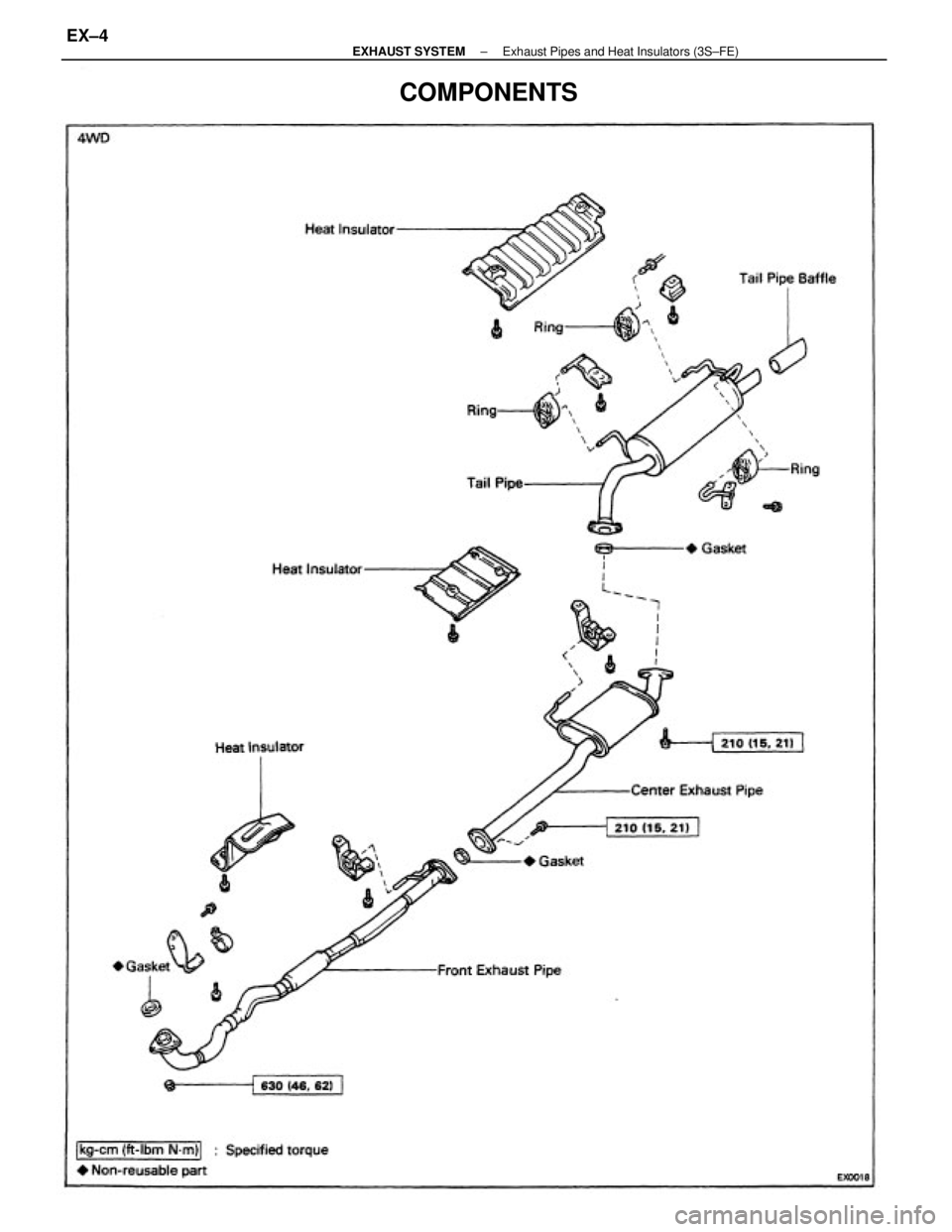 TOYOTA CAMRY V20 1986  Service Information COMPONENTS
± EXHAUST SYSTEMExhaust Pipes and Heat Insulators (3S±FE)EX±4 
