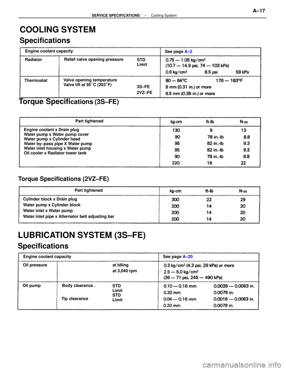 TOYOTA CAMRY V20 1986  Service Information Engine coolant x Drain plug
Water pump x Water pump cover
Water pump x Cylinder head
Water by±pass pipe X Water pump
Water inlet housing x Water pump
Oil cooler x Radiator tower tank
Cylinder block x