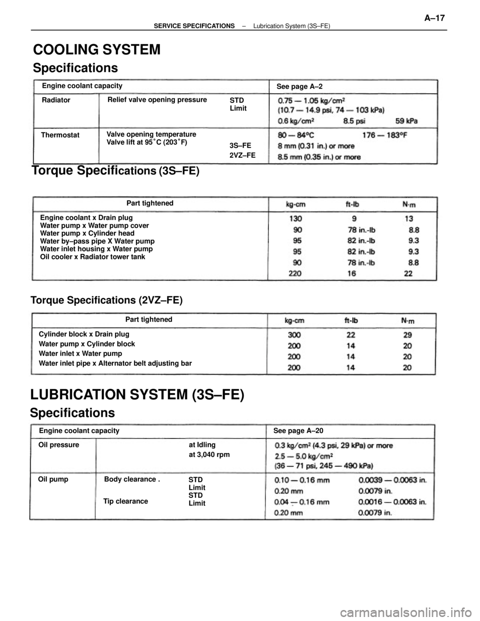 TOYOTA CAMRY V20 1986  Service Information Engine coolant x Drain plug
Water pump x Water pump cover
Water pump x Cylinder head
Water by±pass pipe X Water pump
Water inlet housing x Water pump
Oil cooler x Radiator tower tank
Cylinder block x