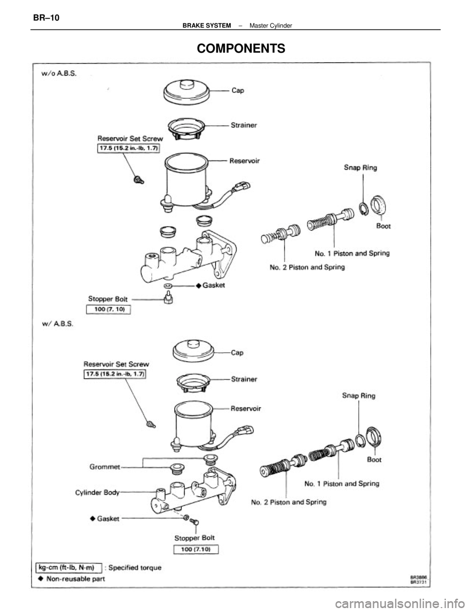TOYOTA CAMRY V20 1986  Service Information COMPONENTS
± BRAKE SYSTEMMaster CylinderBR±10 
