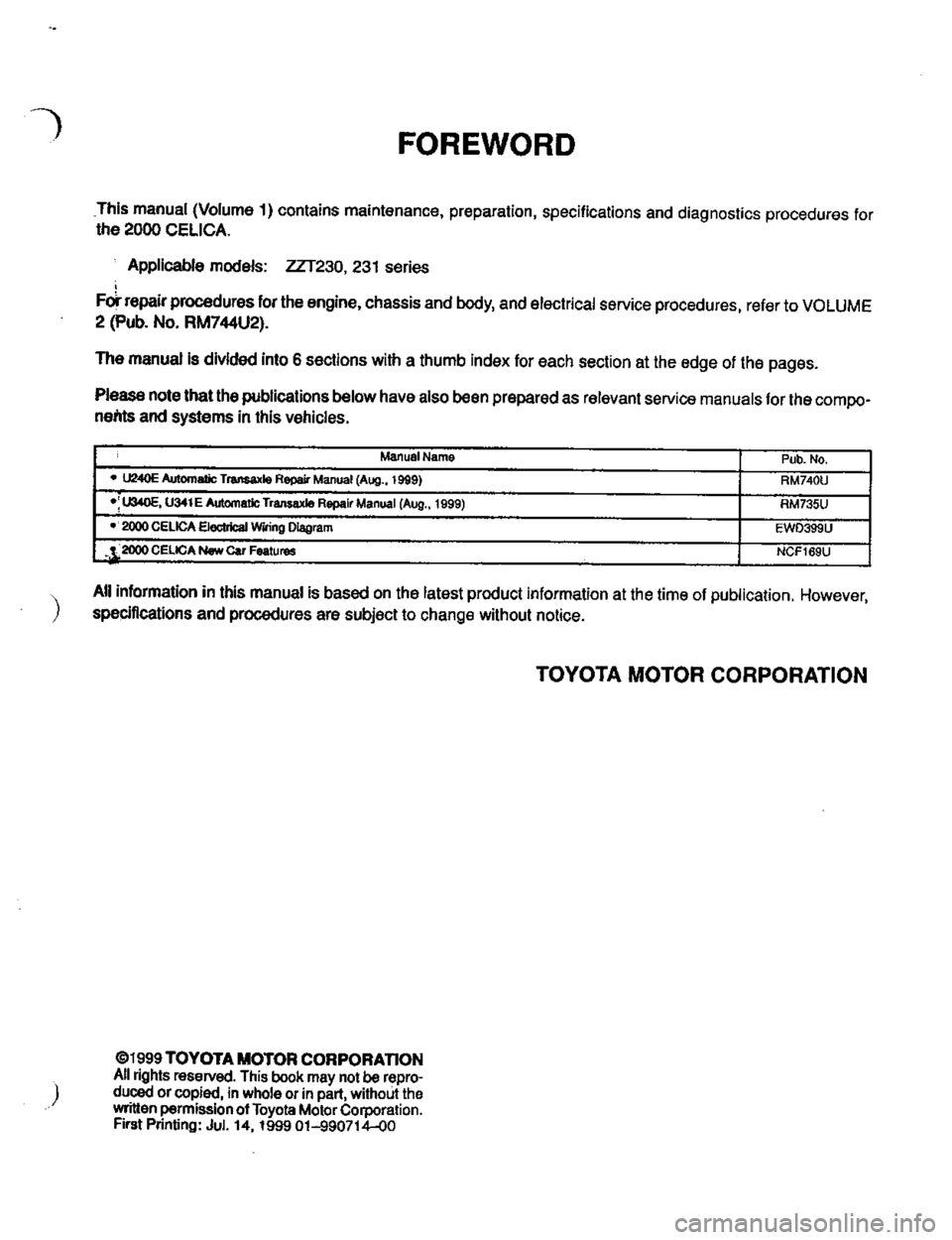TOYOTA CELICA 1999 Service Repair Manual TOYOTA CELICA 1999 Service Repair Manual