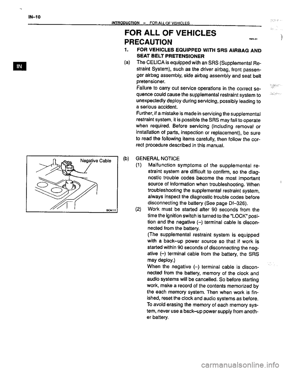 TOYOTA CELICA 1999  Service User Guide 