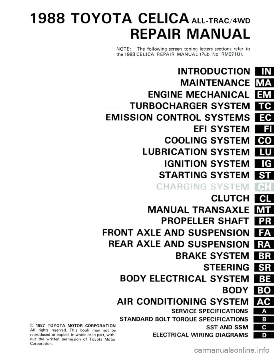 TOYOTA CELICA 1988  Repair Manual 