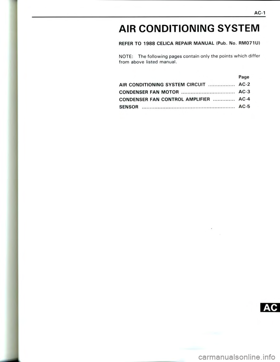 TOYOTA CELICA 1988 Repair Manual TOYOTA CELICA 1988 Repair Manual