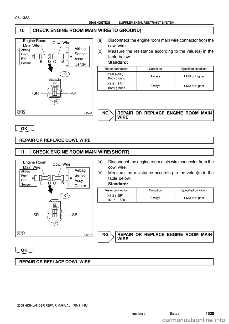 TOYOTA HIGHLANDER 2001  Service Repair Manual H03354C81305H43447
Engine Room
Main Wire
Airbag 
Sensor 
Assy 
CenterAirbag
Front 
RH
Sensor
Cowl Wire
-SR+SR
A
B
C D E F
IK1
H03354C81305H43447
Engine Room
Main Wire
Airbag 
Sensor 
Assy 
CenterAirba