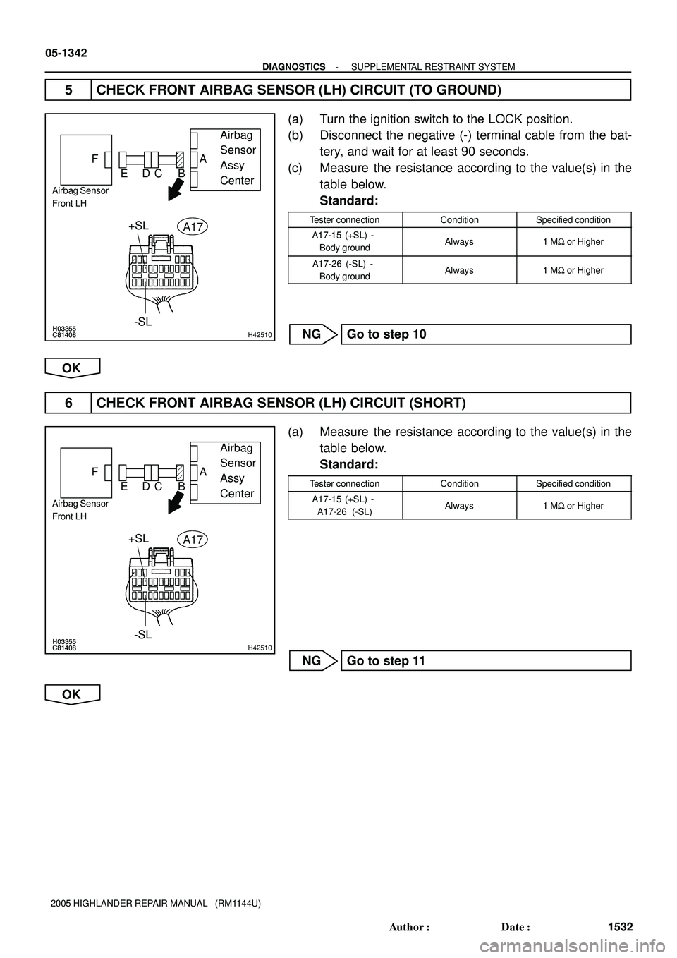 TOYOTA HIGHLANDER 2001  Service Repair Manual H03355C81408H03355C81408H42510
Airbag 
Sensor 
Assy 
Center
Airbag Sensor
Front LH
+SL
-SLA
B C D E F
A17
H03355C81408H03355C81408H42510
Airbag 
Sensor 
Assy 
Center
Airbag Sensor
Front LH
+SL
-SLA
B 