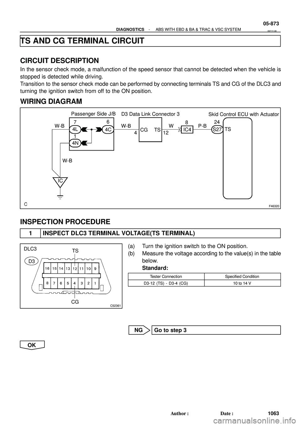 TOYOTA HIGHLANDER 2001  Service Repair Manual F46320
Passenger Side J/B
D3 Data Link Connector 3
Skid Control ECU with Actuator
W-B
4L
4C
4N76
1
W-B12 424
S27
CG TS W-B
IC4TS
ICP-B 8
W
C52361
TS
CGDLC3
D3
- DIAGNOSTICSABS WITH EBD & BA & TRAC & V