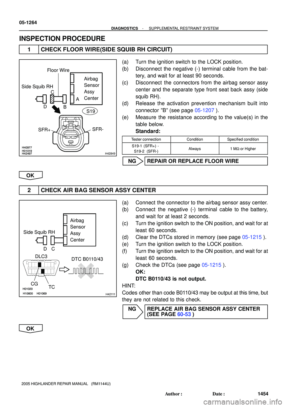 TOYOTA HIGHLANDER 2001  Service Repair Manual H42497 H01019
H40977
H42497
H01019
H40977
H42849
Side Squib RHAirbag 
Sensor 
Assy
Center
SFR+SFR- Floor Wire
A
DC
B
S19
H01020H10600H01069H01020H10600H01069H42111
Side Squib RHAirbag 
Sensor 
Assy
Ce