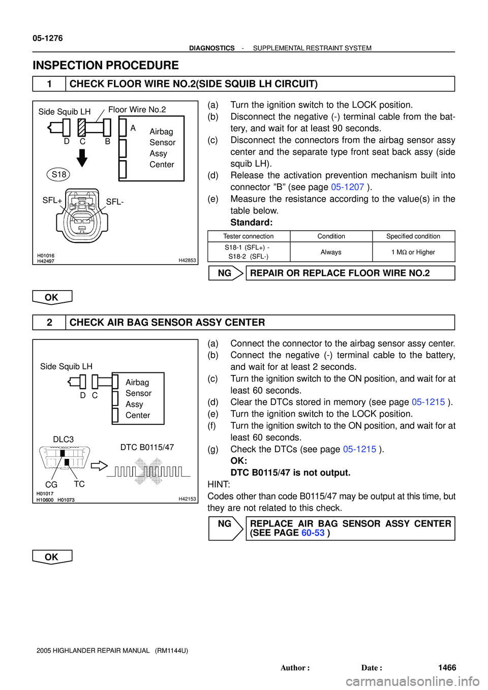 TOYOTA HIGHLANDER 2001  Service Repair Manual H01016H42497H01016H42497H42853
Side Squib LH
Airbag 
Sensor 
Assy
Center
SFL+
SFL-Floor Wire No.2
B C DA
S18
H01017H10600H01073H01017H10600H01073H01017H10600H01073H42153
Side Squib LH
Airbag 
Sensor 
