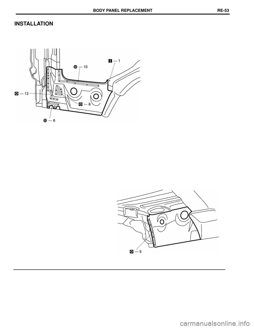 TOYOTA LAND CRUISER 1986  Factory Repair Manual INSTALLATION
BODY PANEL REPLACEMENTRE-53 