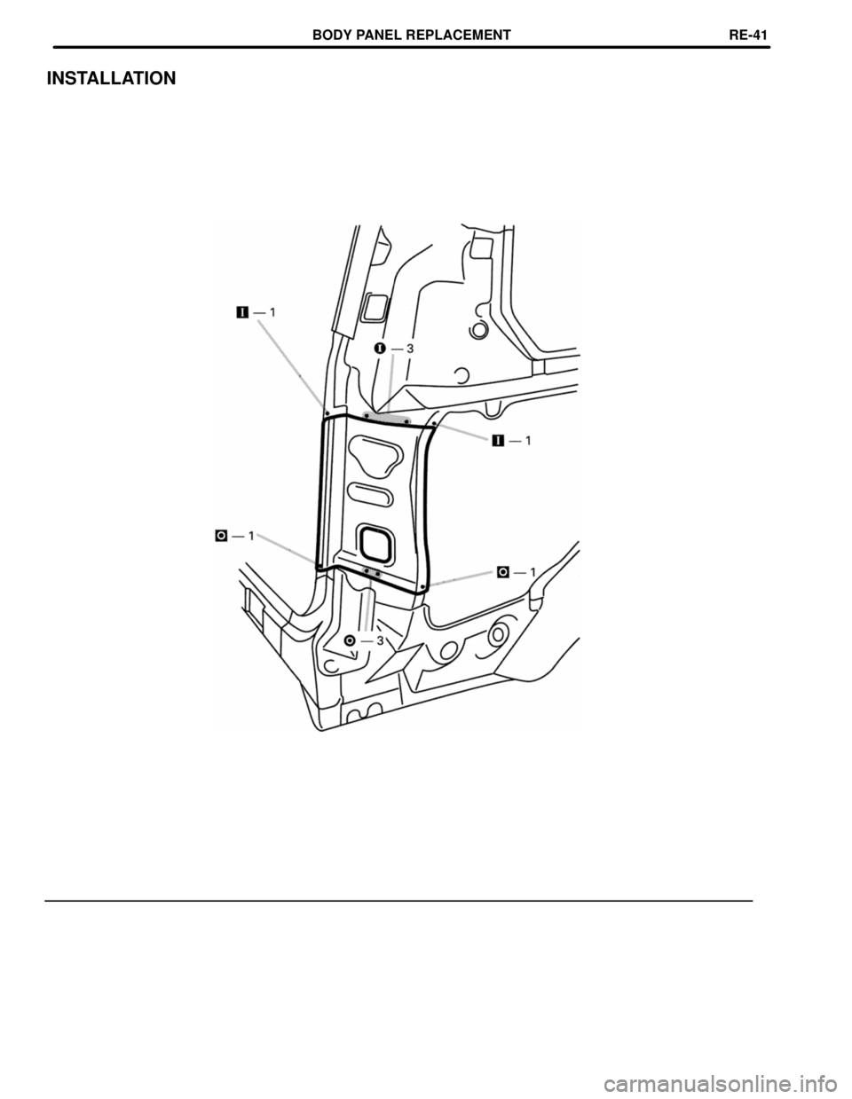 TOYOTA LAND CRUISER 1986  Factory Repair Manual INSTALLATION
BODY PANEL REPLACEMENTRE-41 