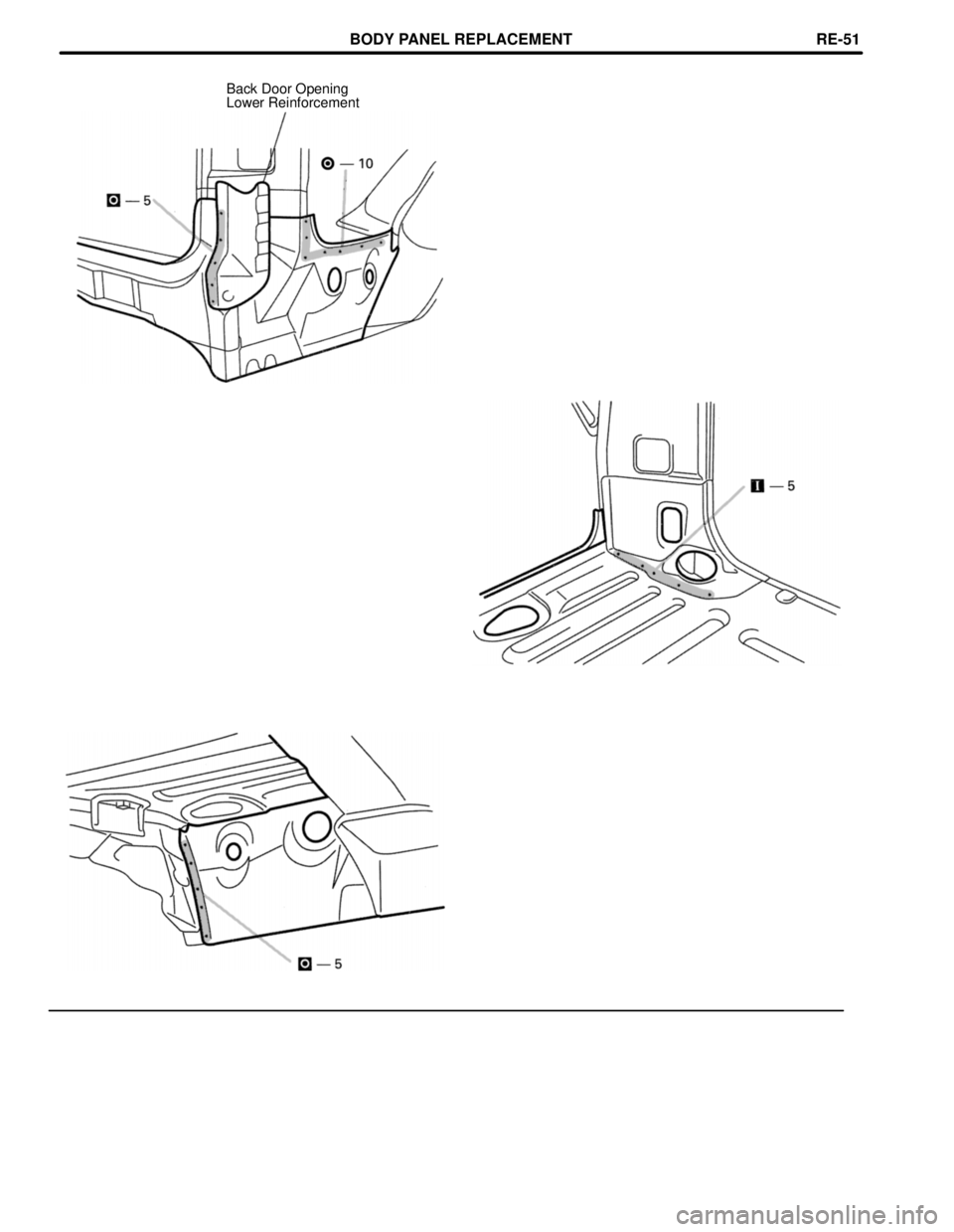 TOYOTA LAND CRUISER 1998  Factory Repair Manual Back Door Opening
Lower Reinforcement
BODY PANEL REPLACEMENTRE-51 