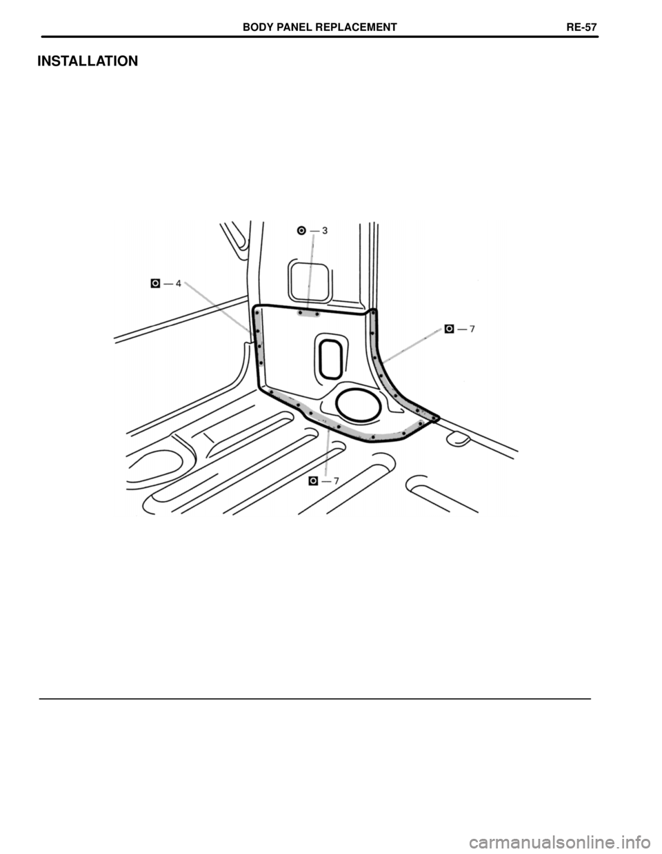 TOYOTA LAND CRUISER 1998 Factory Repair Manual INSTALLATION
BODY PANEL REPLACEMENTRE-57 TOYOTA LAND CRUISER 1998 Factory Repair Manual INSTALLATION
BODY PANEL REPLACEMENTRE-57