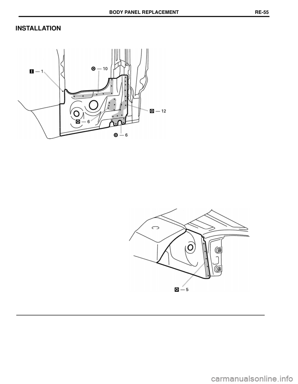 TOYOTA LAND CRUISER 1998  Factory Repair Manual INSTALLATION
BODY PANEL REPLACEMENTRE-55 