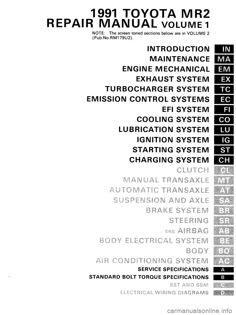 TOYOTA MR-2 1991 Factory Repair Manual TOYOTA MR-2 1991 Factory Repair Manual
