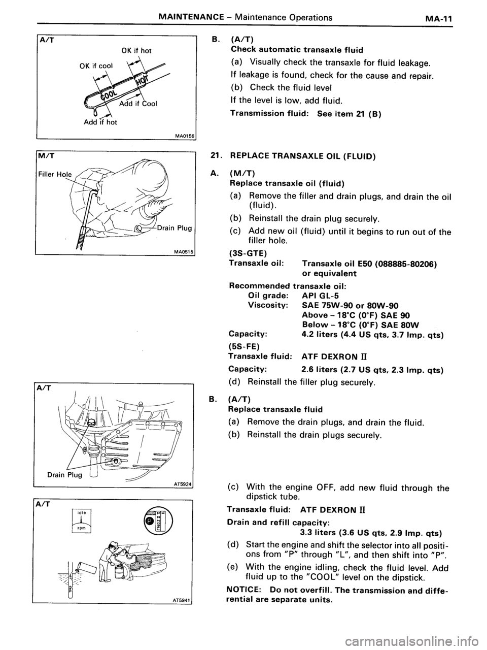 TOYOTA MR-2 1991  Factory Owners Manual 