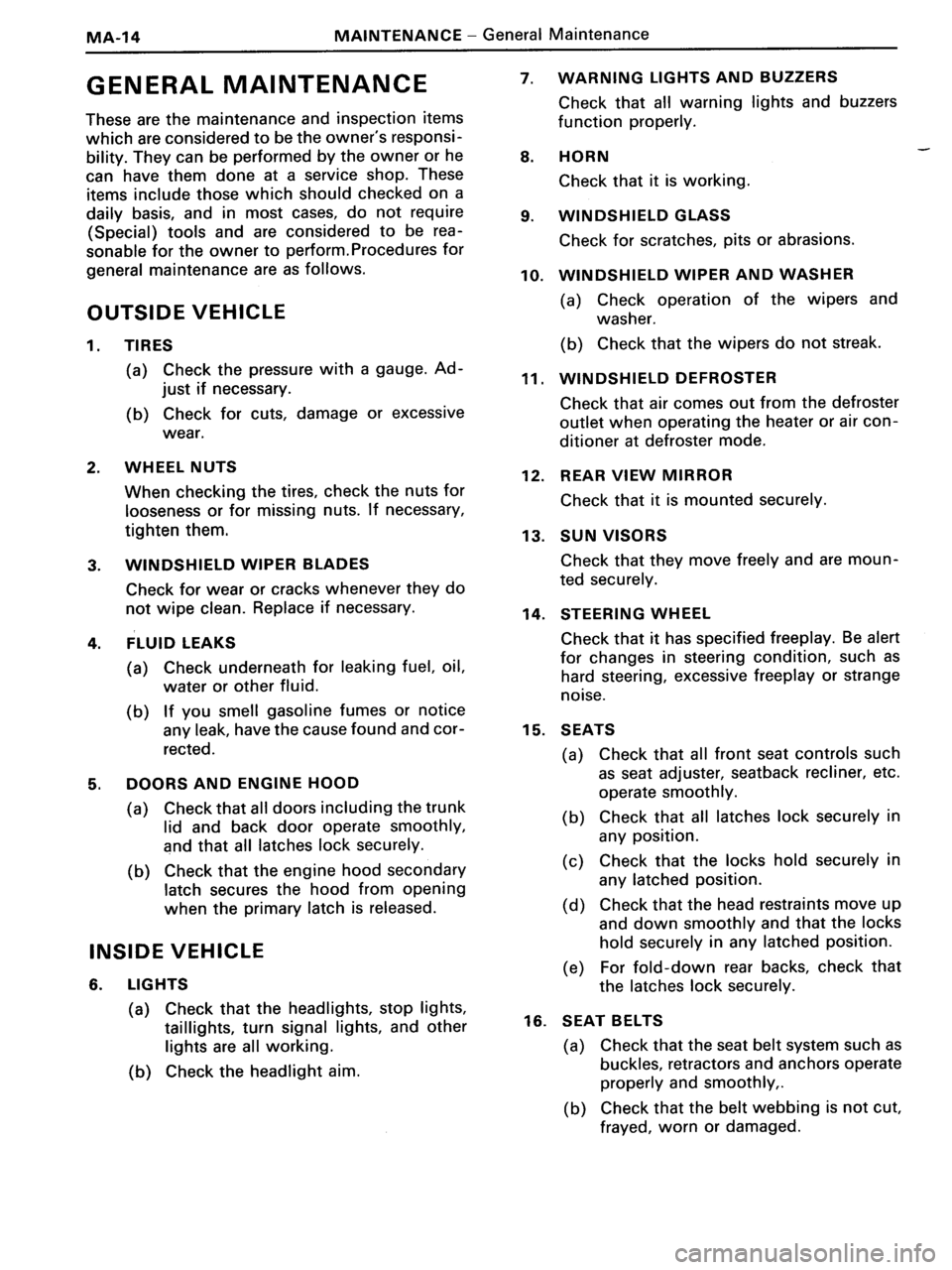 TOYOTA MR-2 1991  Factory Owners Manual 