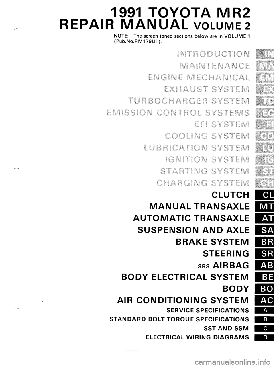 TOYOTA MR-2 1991 Factory Repair Manual TOYOTA MR-2 1991 Factory Repair Manual