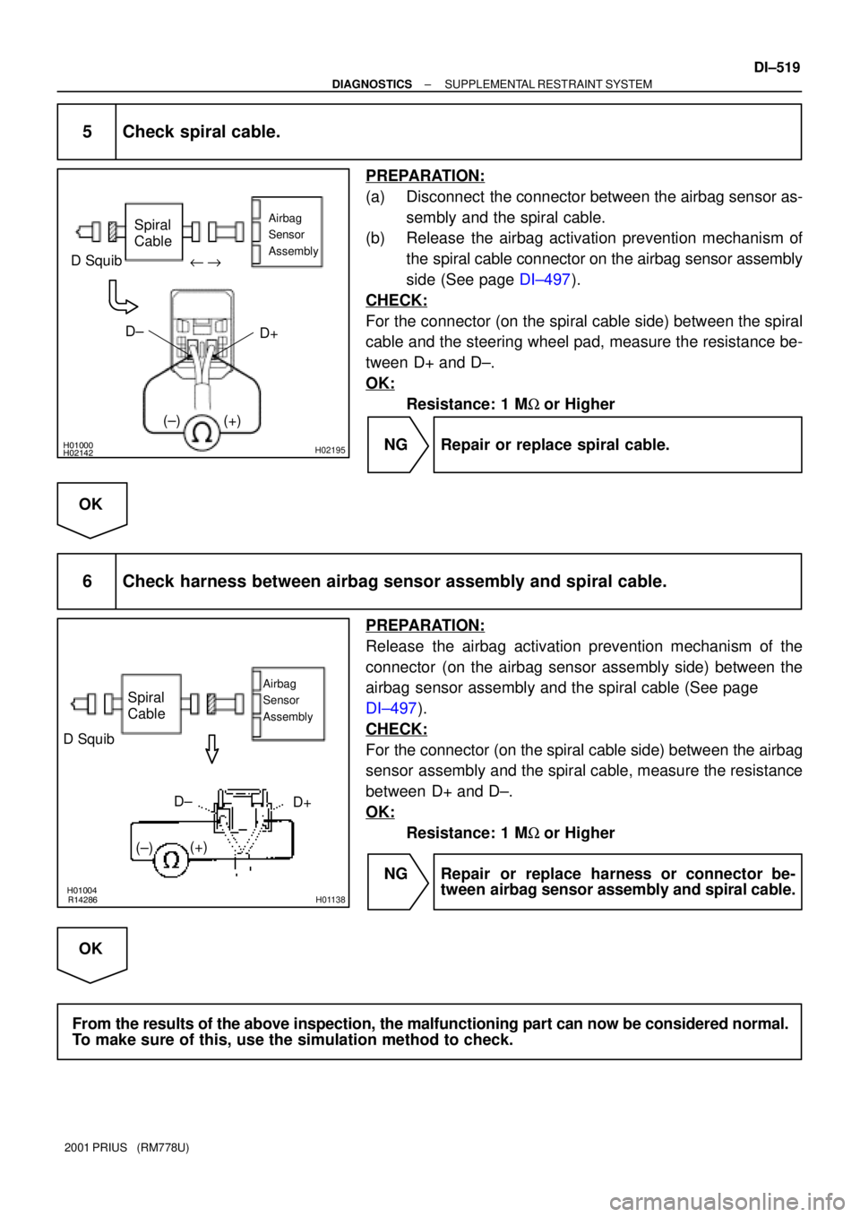 TOYOTA PRIUS 2001 Service Repair Manual H01000H02142H02195
D SquibSpiral
Cable
Airbag
Sensor
Assembly
D+ u"
(±) (+) D±
R14286H01004H01138
D SquibSpiral
Cable
Airbag
Sensor
Assembly
D+
(±)(+)D±
± DIAGNOSTICSSUPPLEMENTAL RESTRAINT SYS TOYOTA PRIUS 2001 Service Repair Manual H01000H02142H02195
D SquibSpiral
Cable
Airbag
Sensor
Assembly
D+ u"
(±) (+) D±
R14286H01004H01138
D SquibSpiral
Cable
Airbag
Sensor
Assembly
D+
(±)(+)D±
± DIAGNOSTICSSUPPLEMENTAL RESTRAINT SYS