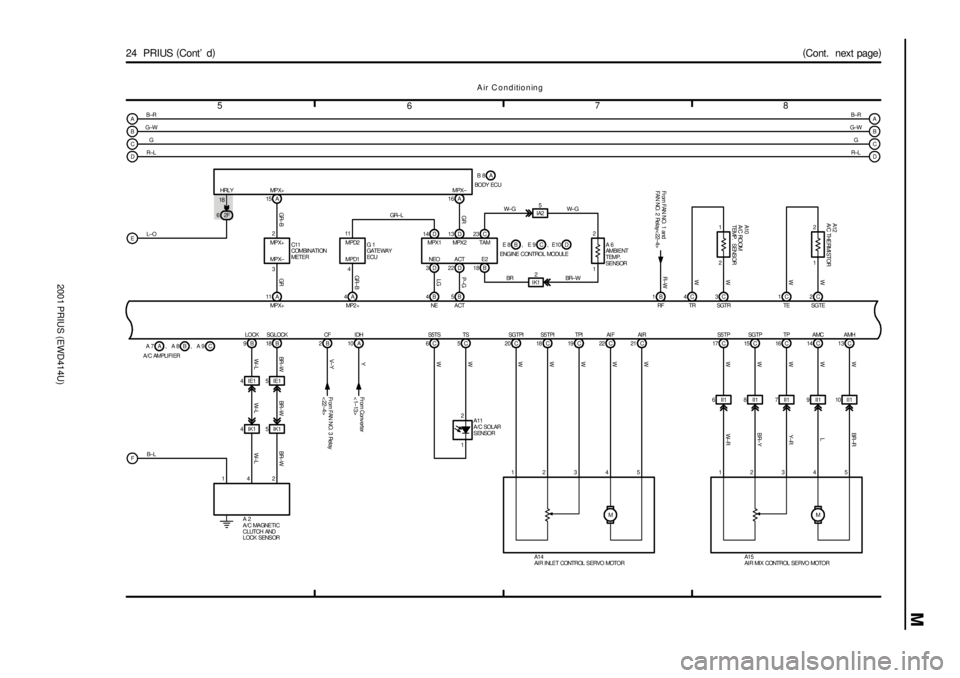 TOYOTA PRIUS 2001 Service Repair Manual 2001 PRIUS (EWD414U)
M
78
6 5
(
Cont. next page)
24 PRIUS (
Cont d)
9B 18B
4IE1 5IE1
4IK1 5IK1 A
B
C
EA
B
C
2F 615 A 16 A
11 A 4 A 5 B4B13 D 14 D 23 C
3D 22D 18BIA25
1 2
F2B 6C 5C17 C 15 C 16 C 14 TOYOTA PRIUS 2001 Service Repair Manual 2001 PRIUS (EWD414U)
M
78
6 5
(
Cont. next page)
24 PRIUS (
Cont d)
9B 18B
4IE1 5IE1
4IK1 5IK1 A
B
C
EA
B
C
2F 615 A 16 A
11 A 4 A 5 B4B13 D 14 D 23 C
3D 22D 18BIA25
1 2
F2B 6C 5C17 C 15 C 16 C 14
