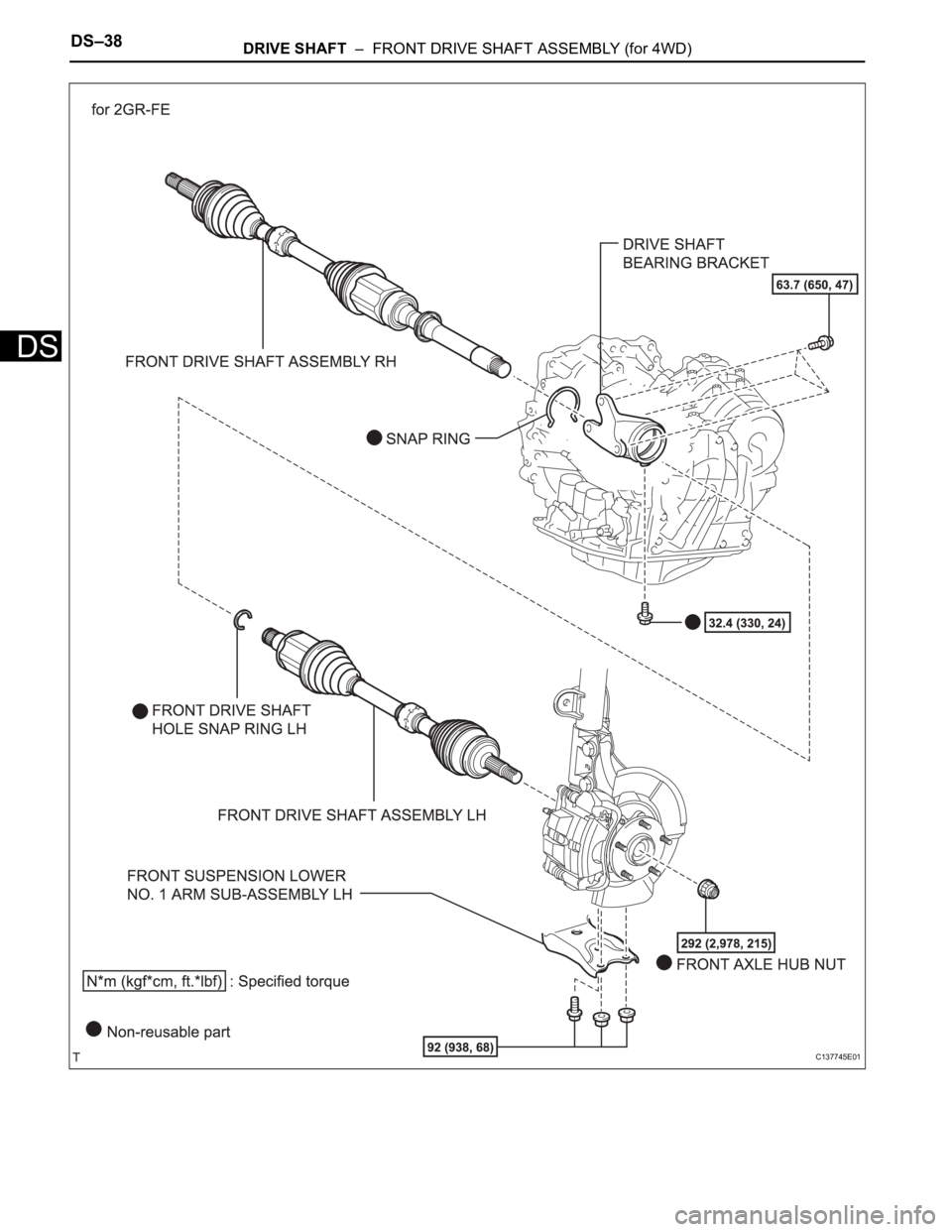 TOYOTA RAV4 2006 Service Repair Manual DS–38DRIVE SHAFT – FRONT DRIVE SHAFT ASSEMBLY (for 4WD)
DS
C137745E01 TOYOTA RAV4 2006 Service Repair Manual DS–38DRIVE SHAFT – FRONT DRIVE SHAFT ASSEMBLY (for 4WD)
DS
C137745E01