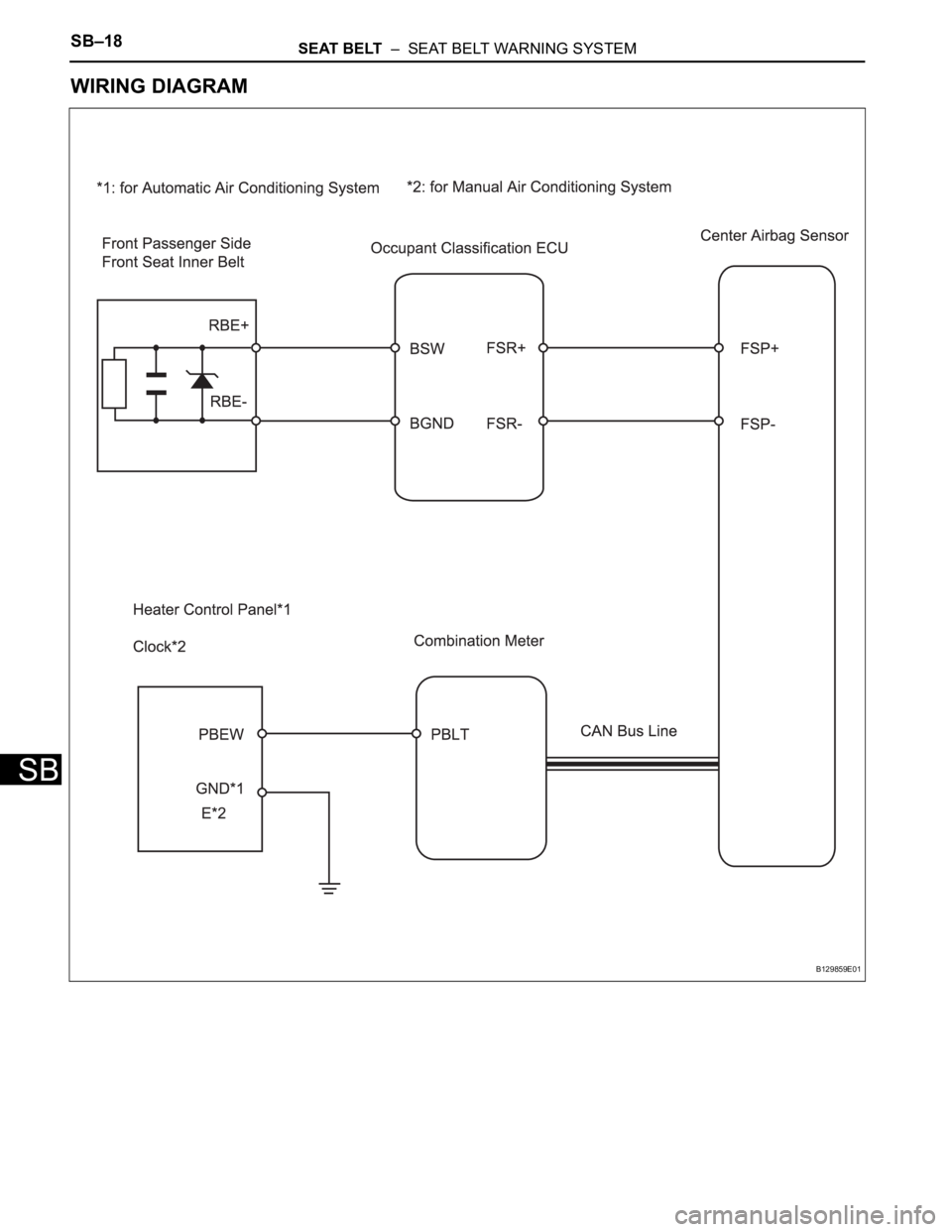 TOYOTA RAV4 2006  Service Repair Manual SB–18SEAT BELT  –  SEAT BELT WARNING SYSTEM
SB
WIRING DIAGRAM
B129859E01 