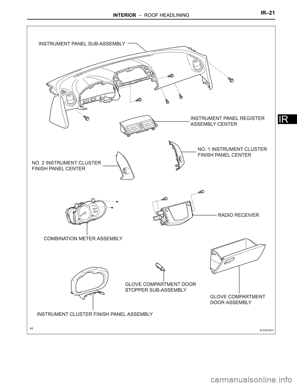 TOYOTA RAV4 2006 Service Repair Manual INTERIOR – ROOF HEADLININGIR–21
IR
B133001E01 TOYOTA RAV4 2006 Service Repair Manual INTERIOR – ROOF HEADLININGIR–21
IR
B133001E01