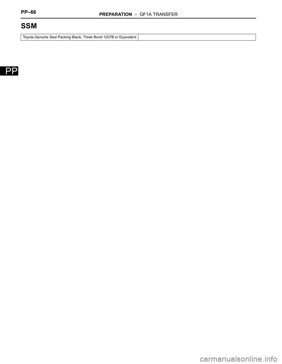 TOYOTA RAV4 2006  Service Repair Manual PP–66PREPARATION  –  GF1A TRANSFER
PP
SSM
Toyota Genuine Seal Packing Black, Three Bond 1207B or Equivalent 