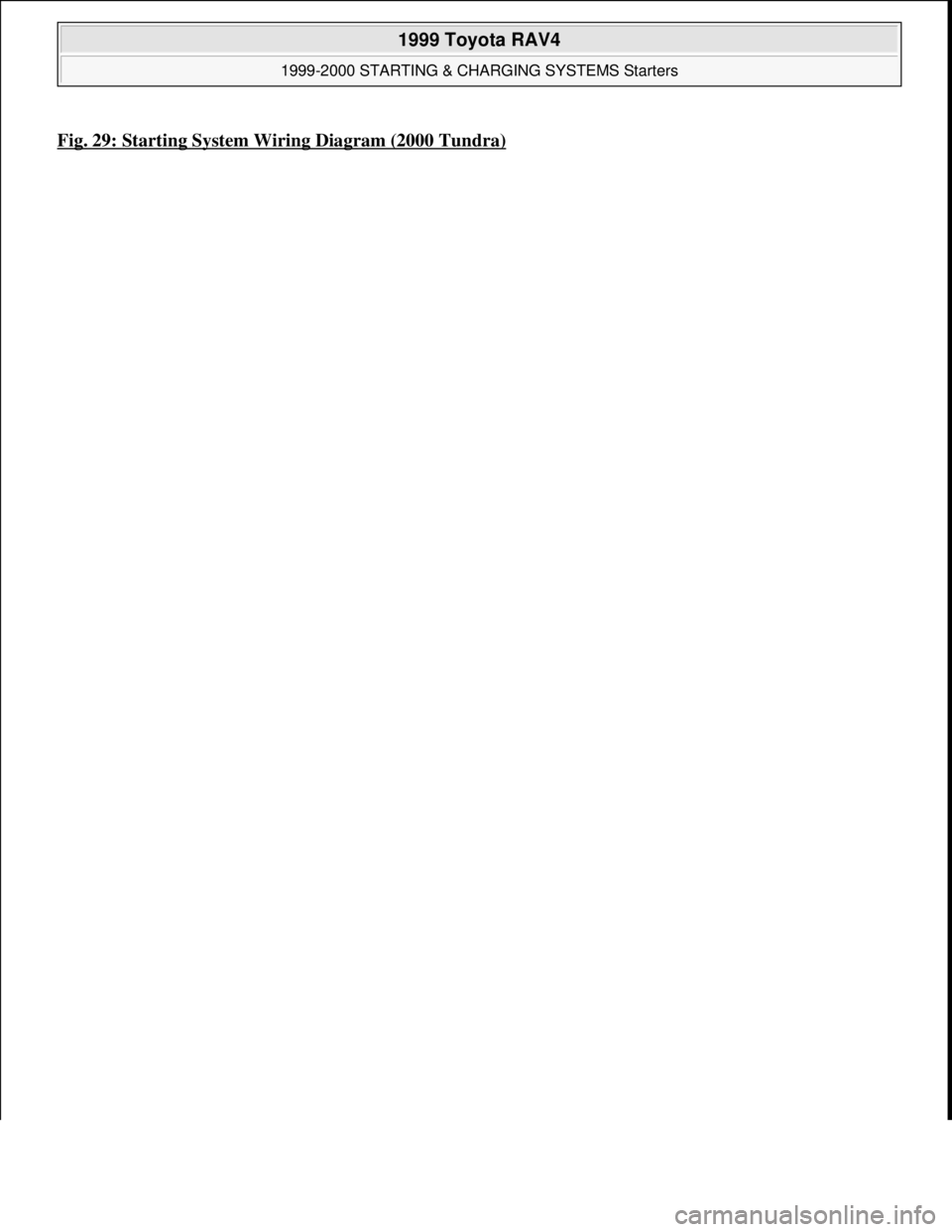 TOYOTA RAV4 1996  Service Repair Manual Fig. 29: Starting System Wiring Diagram (2000 Tundra)
 
1999 Toyota RAV4 
1999-2000 STARTING & CHARGING SYSTEMS Starters  
Microsoft  
Sunday, November 22, 2009 10:19:19 AMPage 50 © 2005 Mitchell Rep