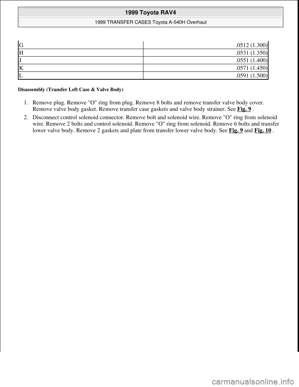TOYOTA RAV4 1996 Service Repair Manual Disassembly (Transfer Left Case & Valve Body)
1. Remove plug. Remove "O" ring from plug. Remove 8 bolts and remove transfer valve body cover.
Remove valve body gasket. Remove transfer case gaskets a TOYOTA RAV4 1996 Service Repair Manual Disassembly (Transfer Left Case & Valve Body)
1. Remove plug. Remove "O" ring from plug. Remove 8 bolts and remove transfer valve body cover.
Remove valve body gasket. Remove transfer case gaskets a