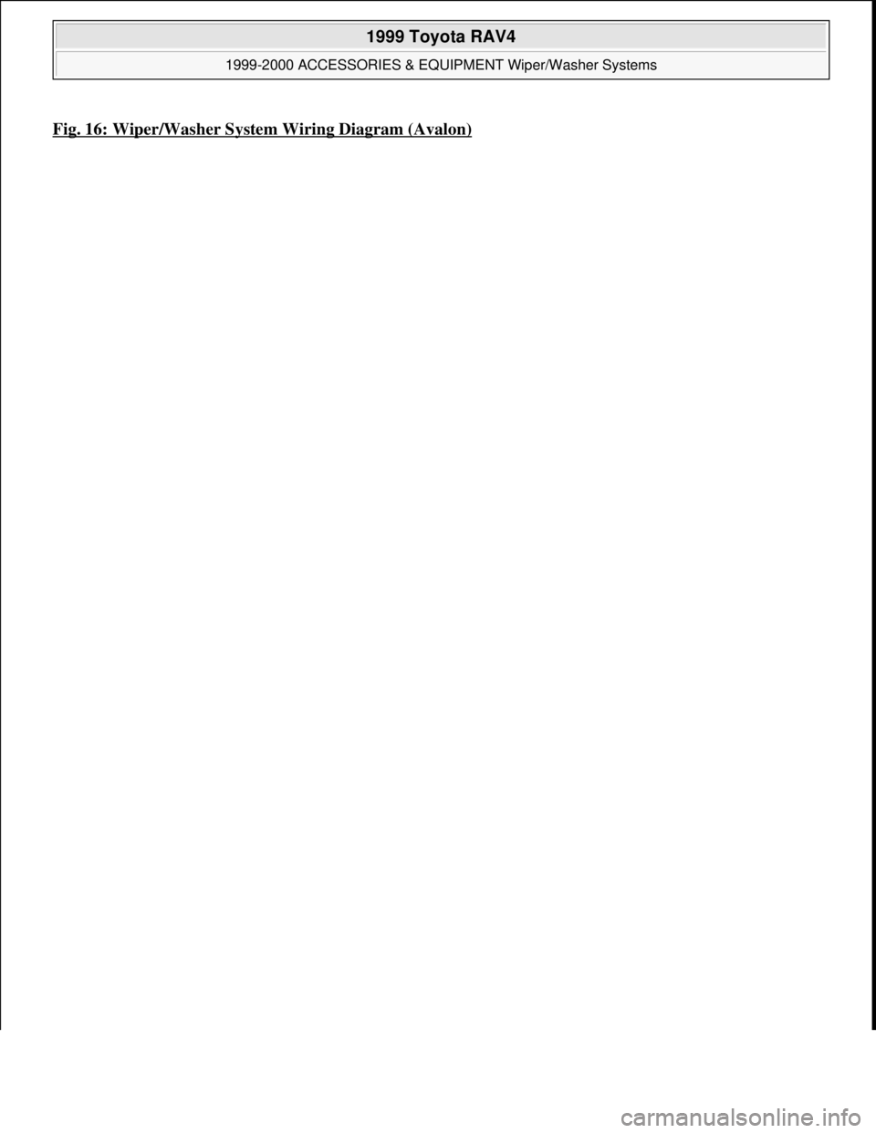 TOYOTA RAV4 1996  Service Repair Manual Fig. 16: Wiper/Washer System Wiring Diagram (Avalon)
 
1999 Toyota RAV4 
1999-2000 ACCESSORIES & EQUIPMENT Wiper/Washer Systems  
Microsoft  
Sunday, November 22, 2009 11:01:20 AMPage 26 © 2005 Mitch