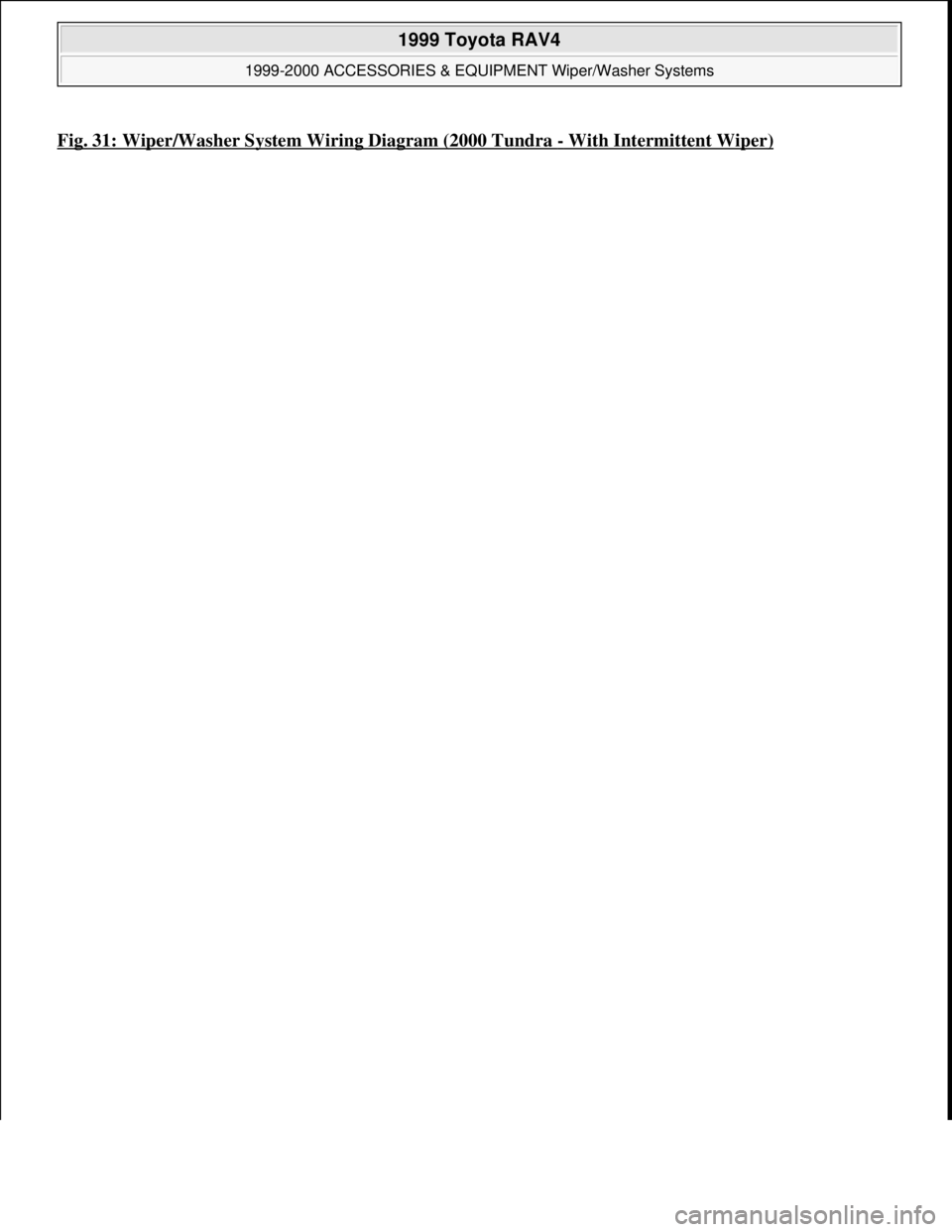 TOYOTA RAV4 1996  Service Repair Manual Fig. 31: Wiper/Washer System Wiring Diagram (2000 Tundra -With Intermittent Wiper)
 
1999 Toyota RAV4 
1999-2000 ACCESSORIES & EQUIPMENT Wiper/Washer Systems  
Microsoft  
Sunday, November 22, 2009 11