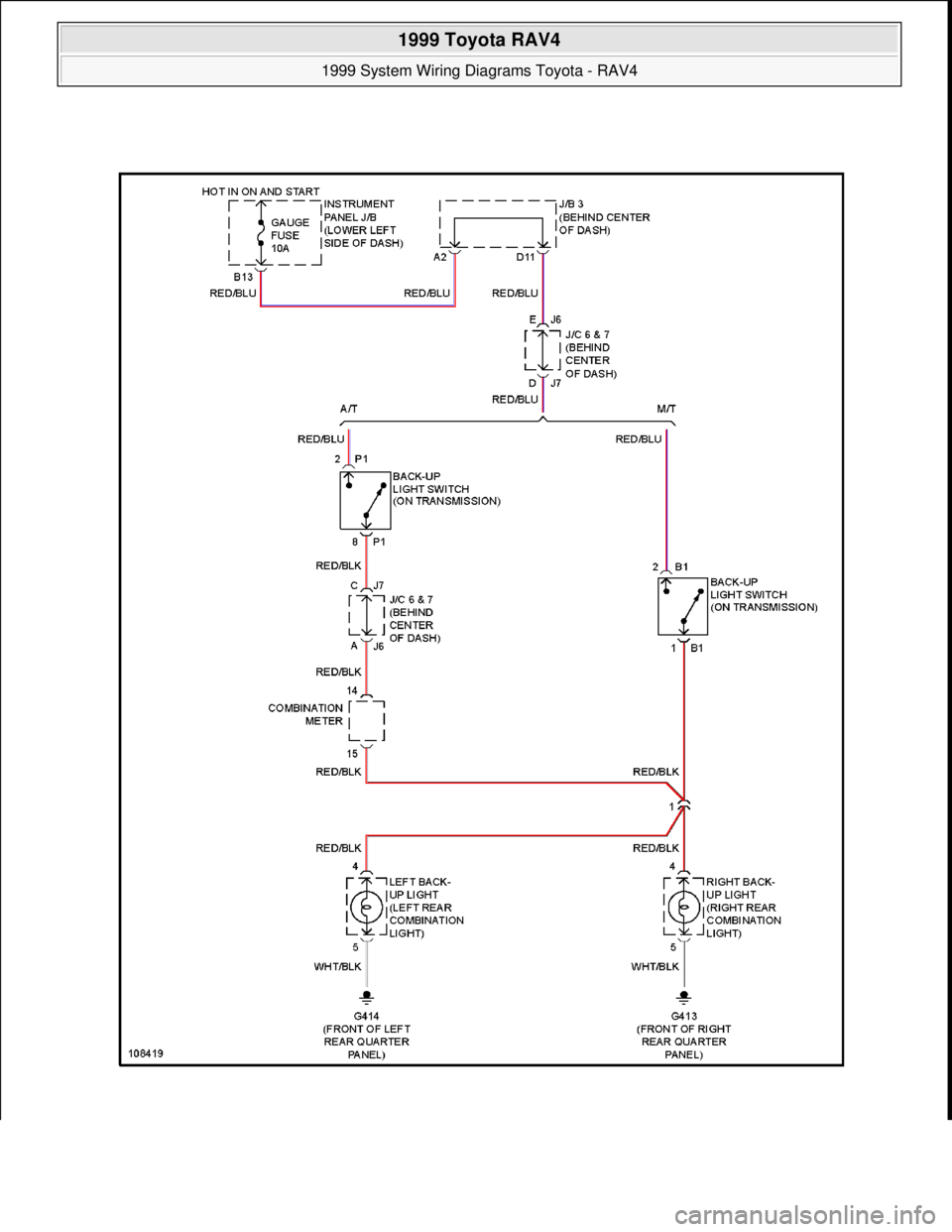 TOYOTA RAV4 1996  Service Repair Manual  
1999 Toyota RAV4 
1999 System Wiring Diagrams Toyota - RAV4  
Microsoft  
Sunday, November 22, 2009 10:50:58 AMPage 22 © 2005 Mitchell Repair Information Company, LLC.  