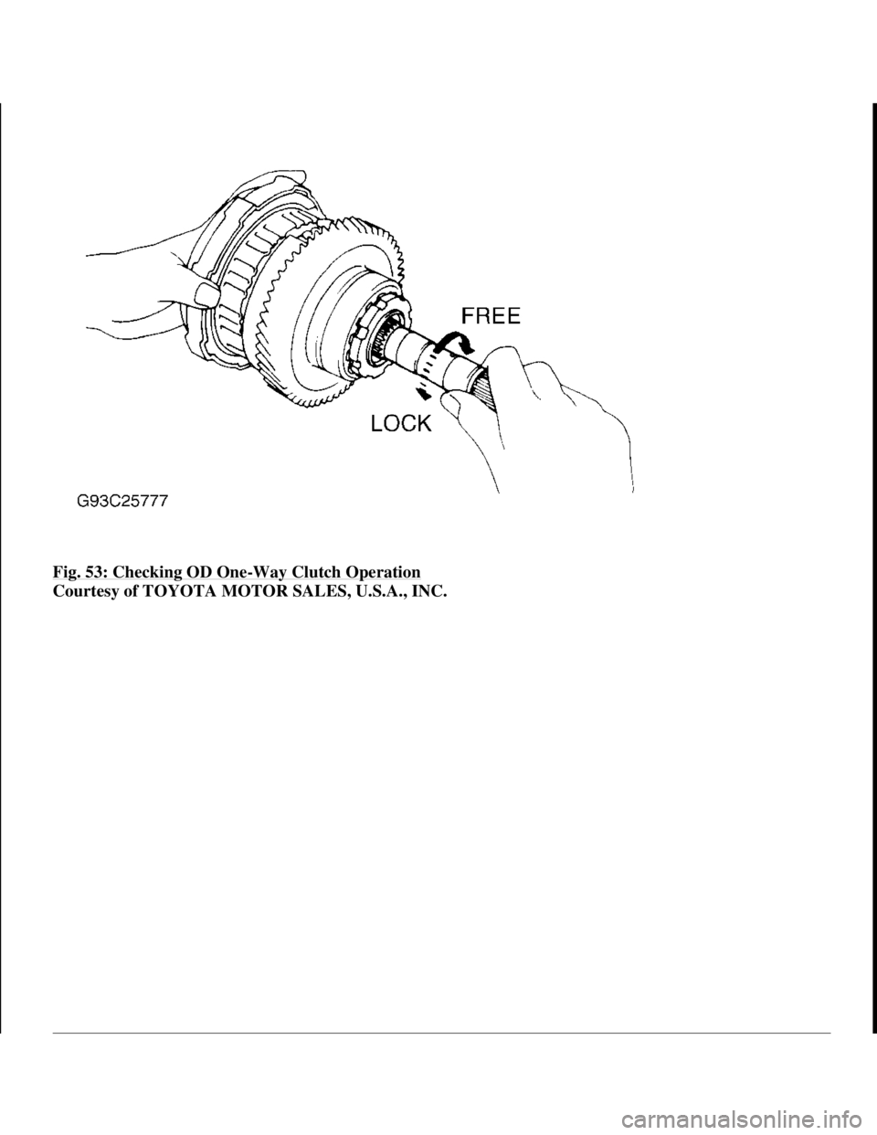 TOYOTA RAV4 1996 Service Repair Manual Fig. 53: Checking OD One-Way Clutch Operation
Courtesy of TOYOTA MOTOR SALES, U.S.A., INC.
1998 Toyota Avalon XLS
1997-99 AUTOMATIC TRANSMISSIONS Toyota A-540E, A-540H & A-541E Overhaul
Helpmele TOYOTA RAV4 1996 Service Repair Manual Fig. 53: Checking OD One-Way Clutch Operation
Courtesy of TOYOTA MOTOR SALES, U.S.A., INC.
1998 Toyota Avalon XLS
1997-99 AUTOMATIC TRANSMISSIONS Toyota A-540E, A-540H & A-541E Overhaul
Helpmele