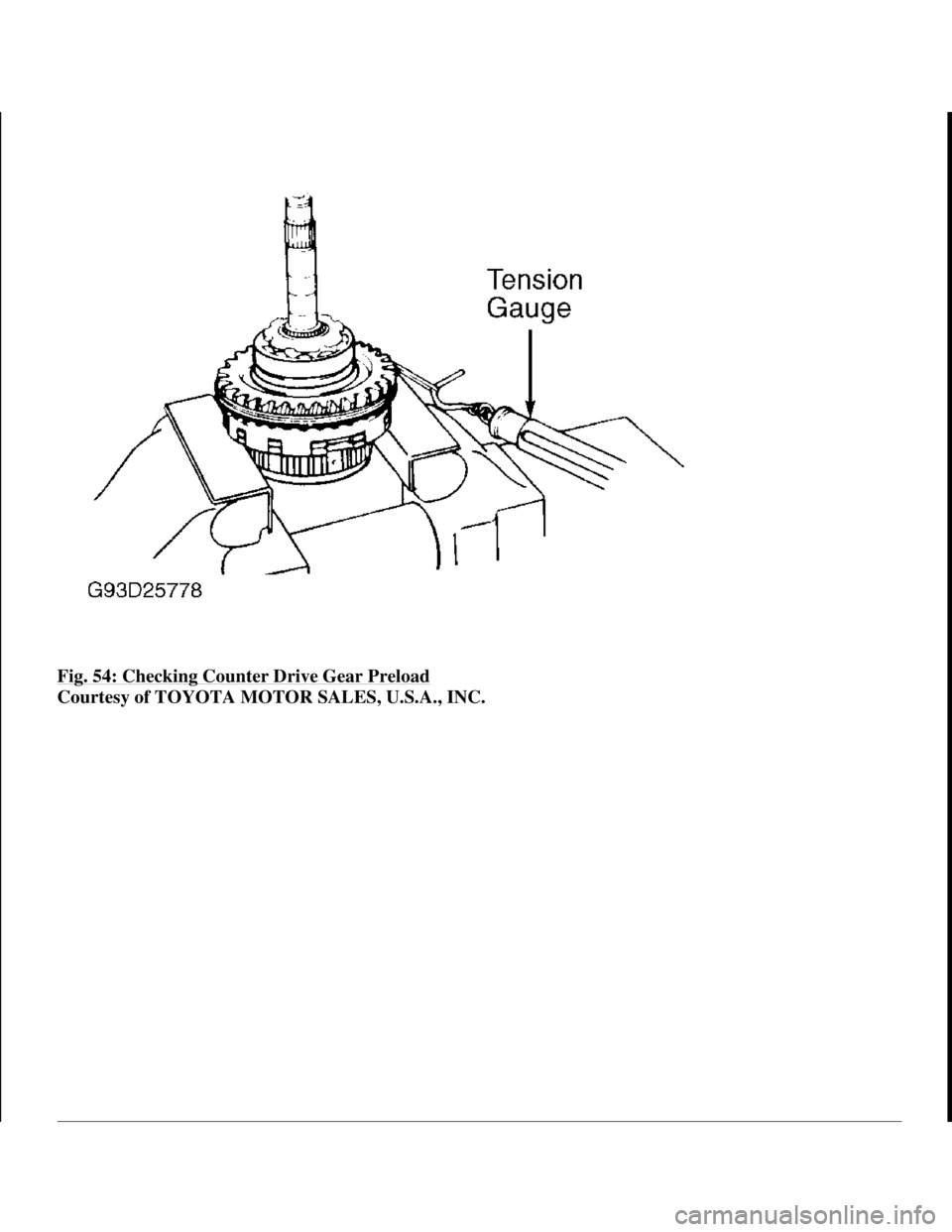 TOYOTA RAV4 1996 Service Repair Manual Fig. 54: Checking Counter Drive Gear Preload
Courtesy of TOYOTA MOTOR SALES, U.S.A., INC.
1998 Toyota Avalon XLS
1997-99 AUTOMATIC TRANSMISSIONS Toyota A-540E, A-540H & A-541E Overhaul
Helpmelea TOYOTA RAV4 1996 Service Repair Manual Fig. 54: Checking Counter Drive Gear Preload
Courtesy of TOYOTA MOTOR SALES, U.S.A., INC.
1998 Toyota Avalon XLS
1997-99 AUTOMATIC TRANSMISSIONS Toyota A-540E, A-540H & A-541E Overhaul
Helpmelea