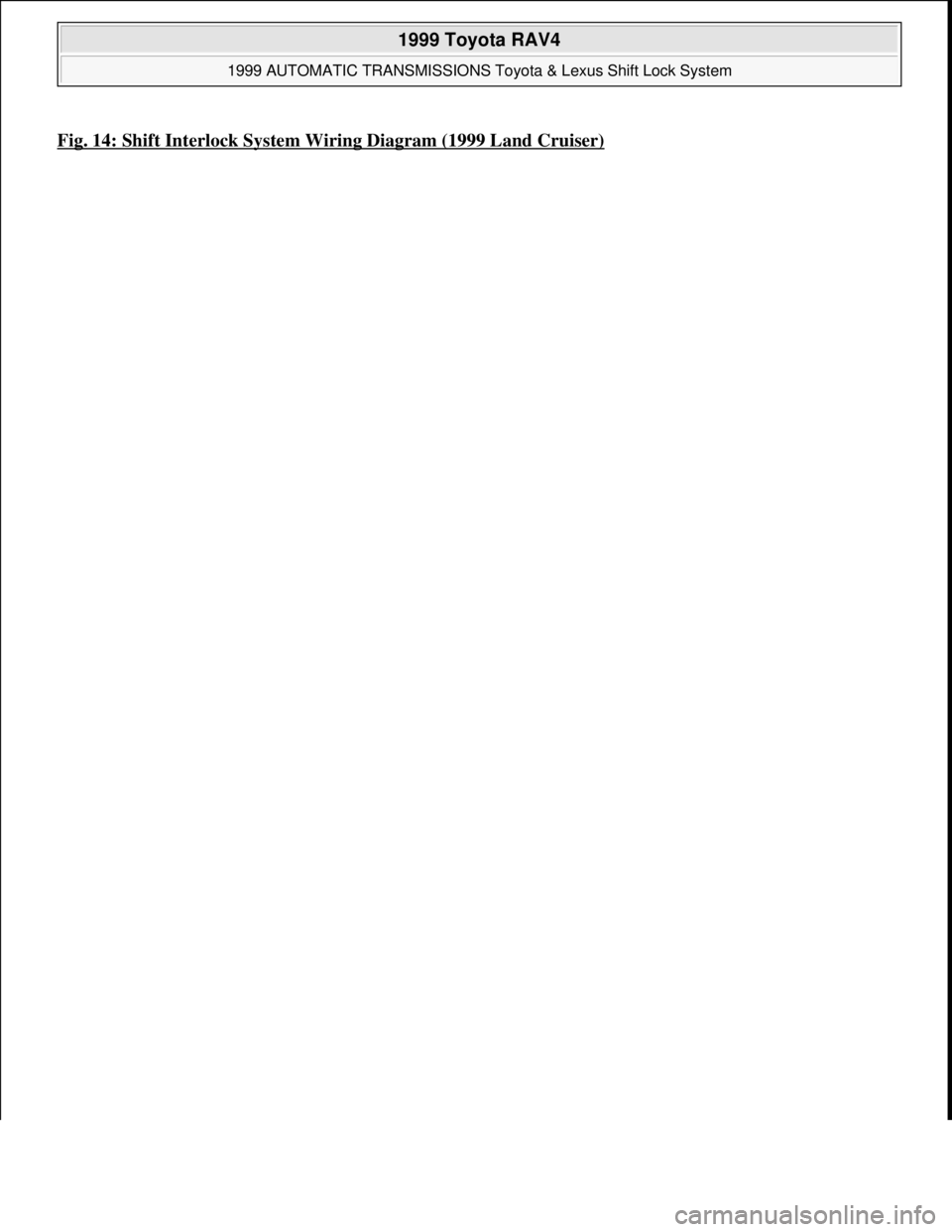 TOYOTA RAV4 1996  Service Repair Manual Fig. 14: Shift Interlock System Wiring Diagram (1999 Land Cruiser)
 
1999 Toyota RAV4 
1999 AUTOMATIC TRANSMISSIONS Toyota & Lexus Shift Lock System  
Microsoft  
Sunday, November 22, 2009 10:46:00 AM