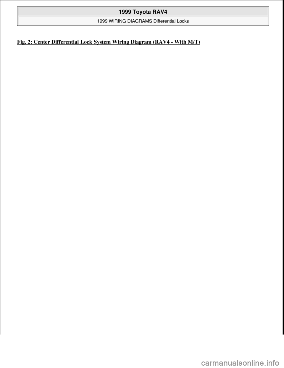 TOYOTA RAV4 1996  Service Repair Manual Fig. 2: Center Differential Lock System Wiring Diagram (RAV4 -With M/T) 
 
1999 Toyota RAV4 
1999 WIRING DIAGRAMS Differential Locks  
Microsoft  
Sunday, November 22, 2009 10:10:16 AMPage 5 © 2005 M