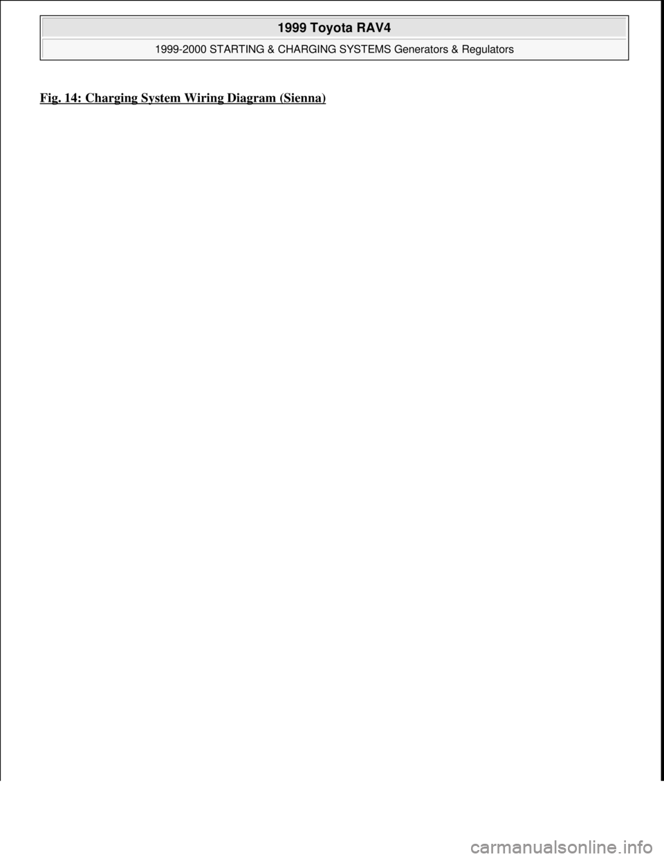 TOYOTA RAV4 1996  Service Repair Manual Fig. 14: Charging System Wiring Diagram (Sienna)
 
1999 Toyota RAV4 
1999-2000 STARTING & CHARGING SYSTEMS Generators & Regulators  
Microsoft  
Sunday, November 22, 2009 10:13:08 AMPage 30 © 2005 Mi