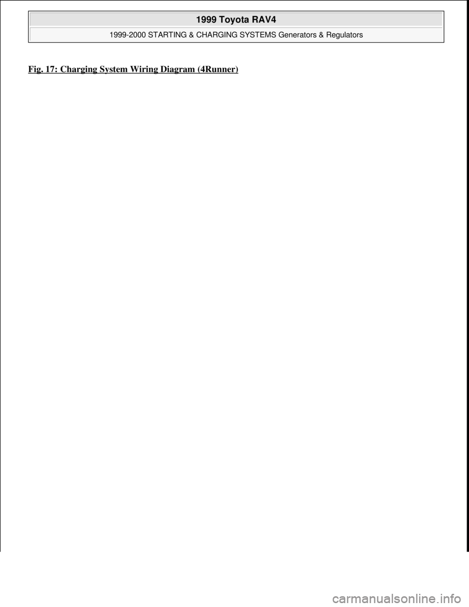 TOYOTA RAV4 1996  Service Repair Manual Fig. 17: Charging System Wiring Diagram (4Runner)
 
1999 Toyota RAV4 
1999-2000 STARTING & CHARGING SYSTEMS Generators & Regulators  
Microsoft  
Sunday, November 22, 2009 10:13:08 AMPage 36 © 2005 M