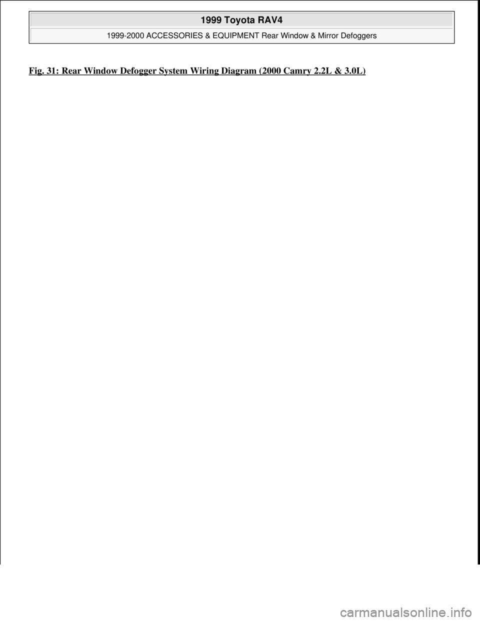 TOYOTA RAV4 1996  Service Repair Manual Fig. 31: Rear Window Defogger System Wiring Diagram (2000 Camry 2.2L & 3.0L) 
 
1999 Toyota RAV4 
1999-2000 ACCESSORIES & EQUIPMENT Rear Window & Mirror Defoggers  
Microsoft  
Sunday, November 22, 20