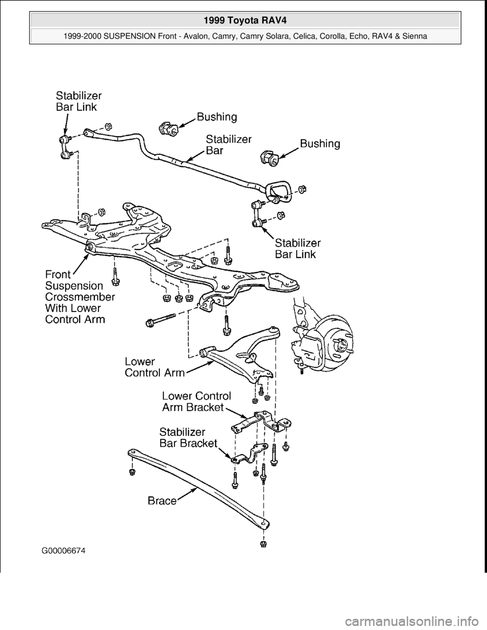 TOYOTA RAV4 1996  Service Repair Manual  
1999 Toyota RAV4 
1999-2000 SUSPENSION Front - Avalon, Camry, Camry Solara, Celica, Corolla, Echo, RAV4 & Sienna  
Microsoft  
Sunday, November 22, 2009 10:36:34 AMPage 14 © 2005 Mitchell Repair In