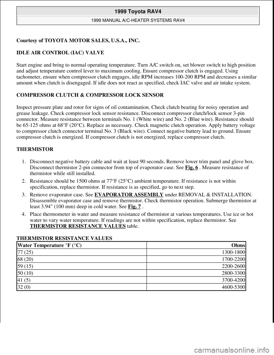 TOYOTA RAV4 1996  Service Repair Manual Courtesy of TOYOTA MOTOR SALES, U.S.A., INC.
IDLE AIR CONTROL (IAC) VALVE 
Start engine and bring to normal operating temperature. Turn A/C switch on, set blower switch to high position 
and adjust te