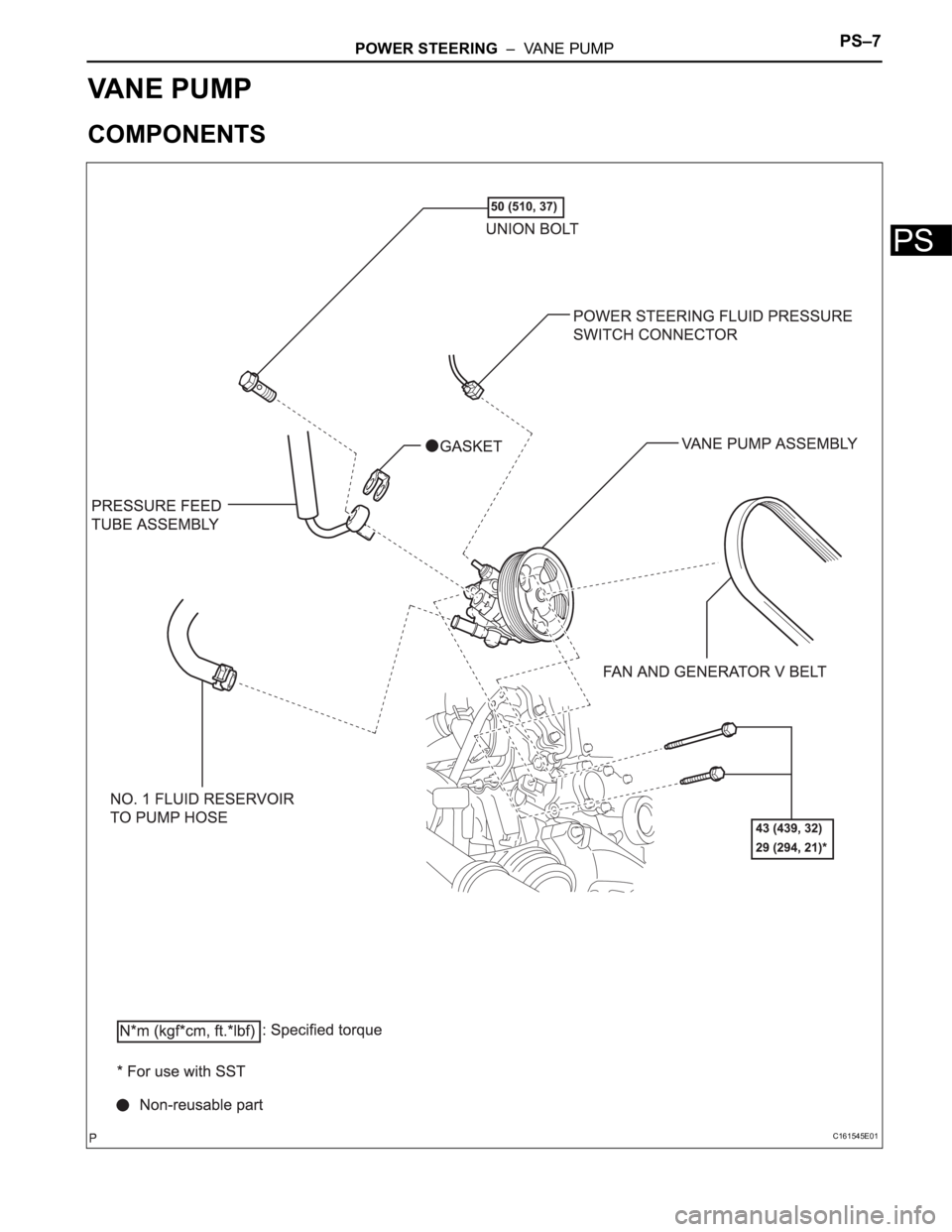 TOYOTA SIENNA 2007 Service Repair Manual POWER STEERING – VANE PUMPPS–7
PS
STEERING
POWER STEERING
VANE PUMP
COMPONENTS
C161545E01 TOYOTA SIENNA 2007 Service Repair Manual POWER STEERING – VANE PUMPPS–7
PS
STEERING
POWER STEERING
VANE PUMP
COMPONENTS
C161545E01