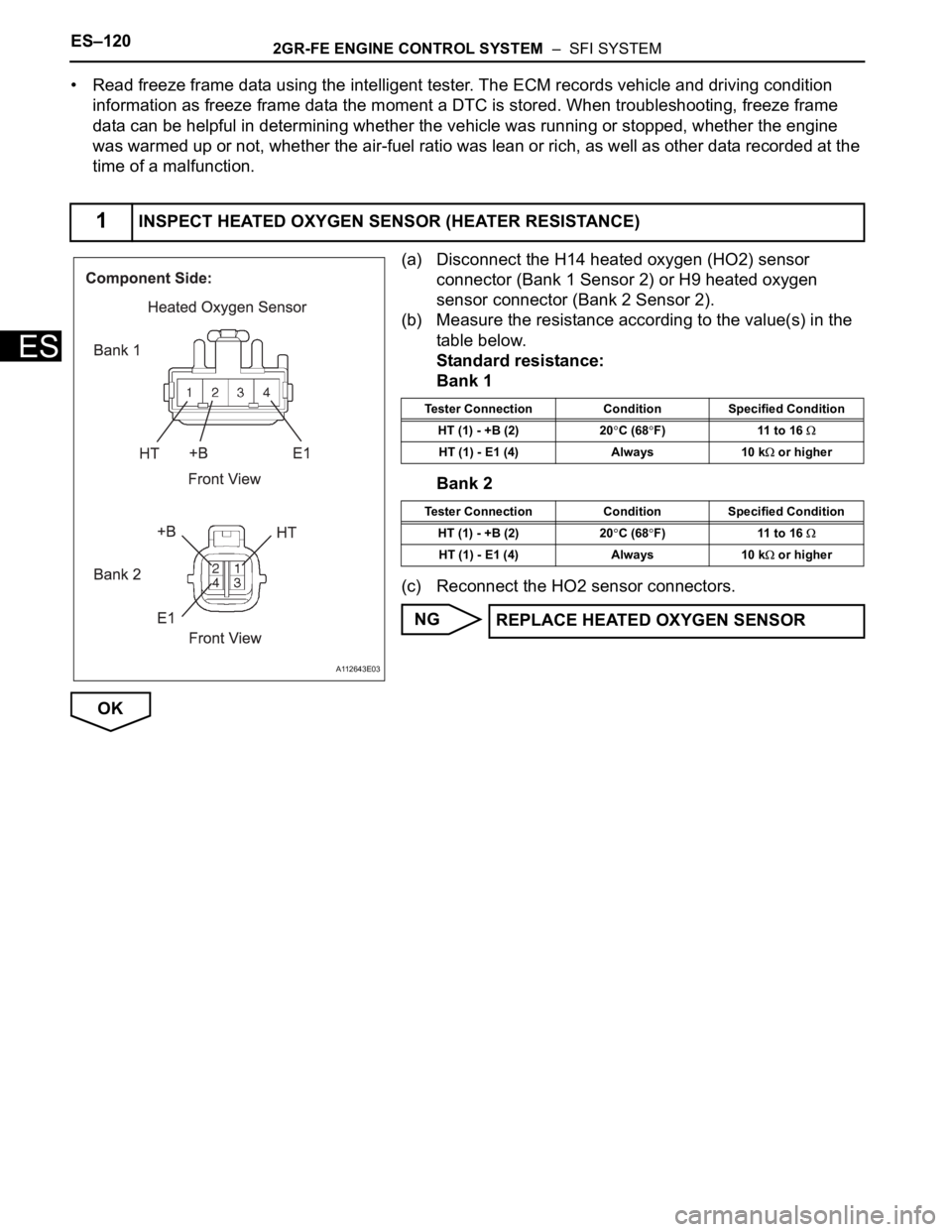 TOYOTA SIENNA 2007 Service Repair Manual ES–1202GR-FE ENGINE CONTROL SYSTEM – SFI SYSTEM
ES
• Read freeze frame data using the intelligent tester. The ECM records vehicle and driving condition
information as freeze frame data the mo TOYOTA SIENNA 2007 Service Repair Manual ES–1202GR-FE ENGINE CONTROL SYSTEM – SFI SYSTEM
ES
• Read freeze frame data using the intelligent tester. The ECM records vehicle and driving condition
information as freeze frame data the mo