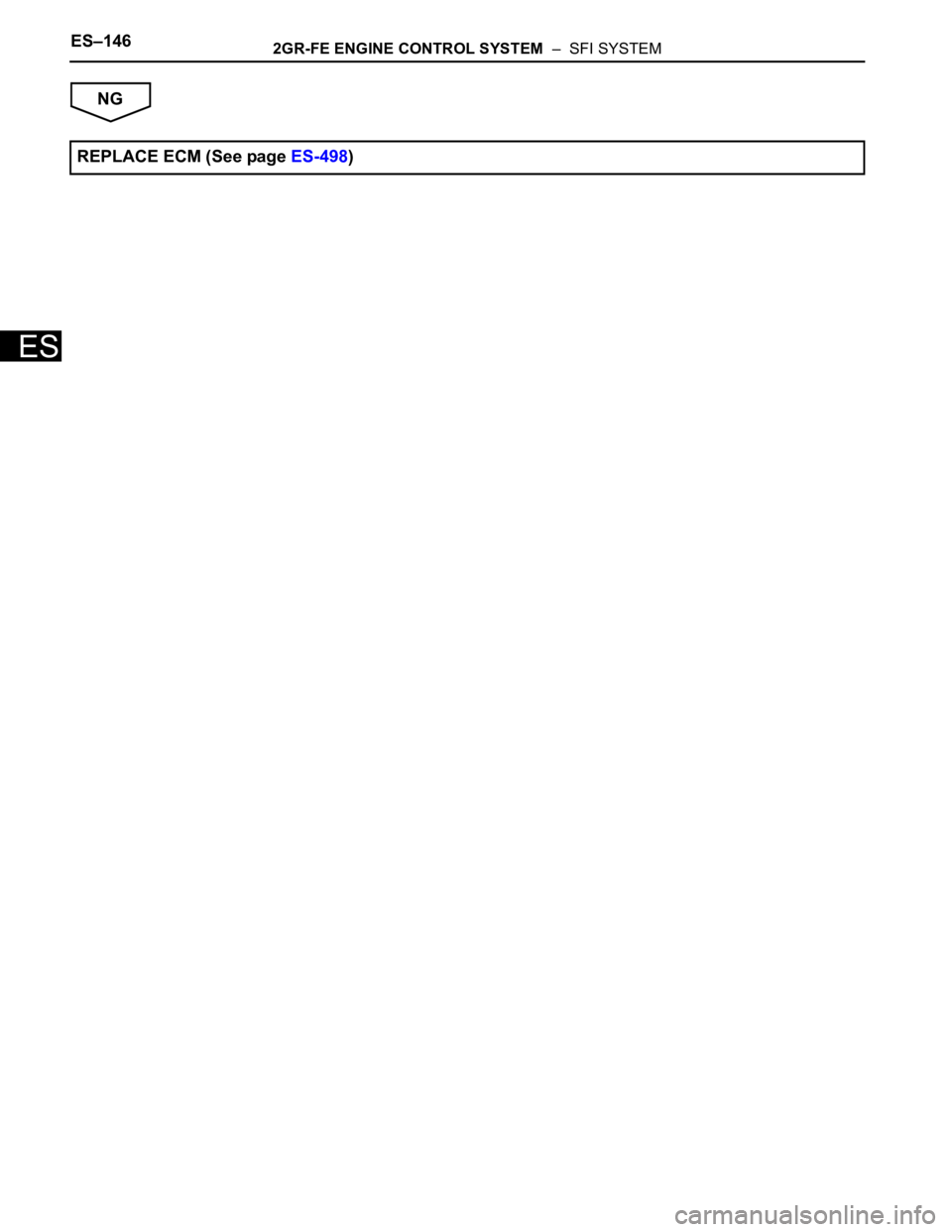 TOYOTA SIENNA 2007 Service Repair Manual ES–1462GR-FE ENGINE CONTROL SYSTEM – SFI SYSTEM
ES
NG
REPLACE ECM (See page ES-498) TOYOTA SIENNA 2007 Service Repair Manual ES–1462GR-FE ENGINE CONTROL SYSTEM – SFI SYSTEM
ES
NG
REPLACE ECM (See page ES-498)