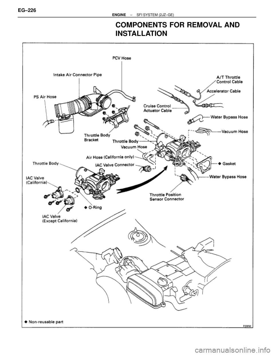 TOYOTA SUPRA 1986  Service Repair Manual COMPONENTS FOR REMOVAL AND
INSTALLATION
EG±226± ENGINESFI SYSTEM (2JZ±GE) 