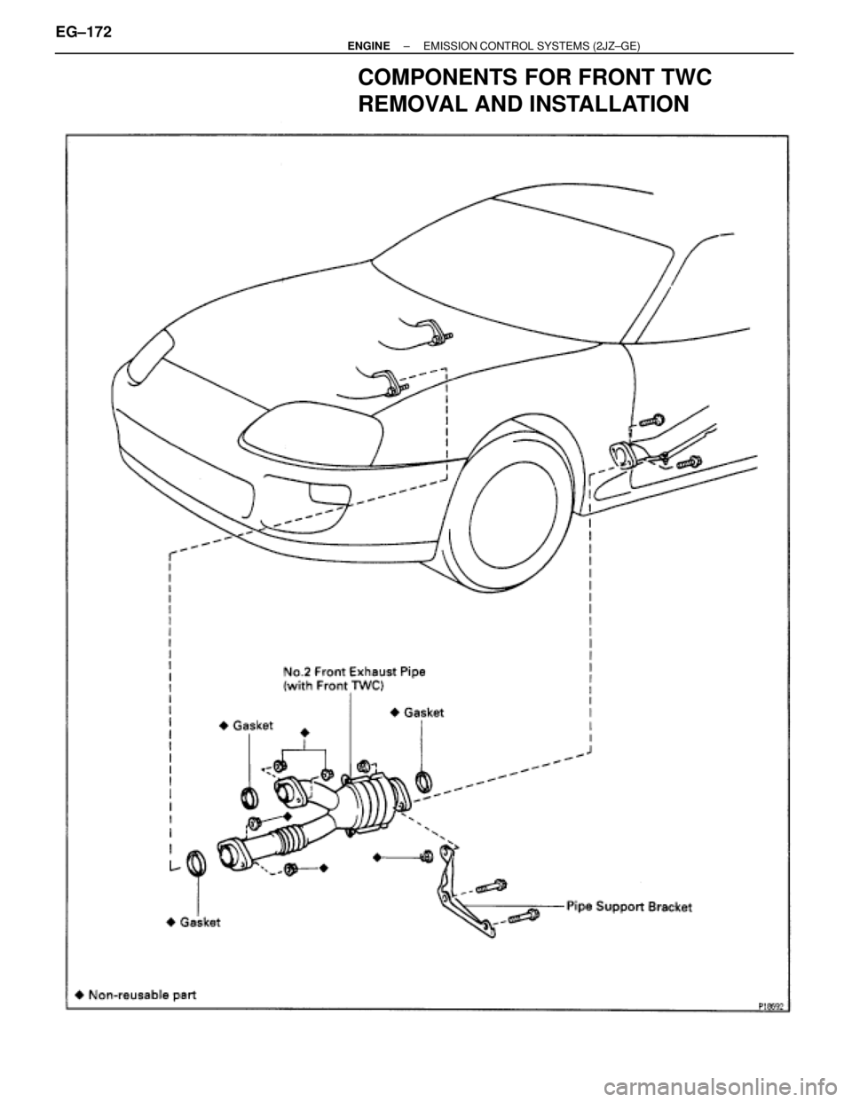TOYOTA SUPRA 1986  Service Repair Manual COMPONENTS FOR FRONT TWC
REMOVAL AND INSTALLATION
EG±172± ENGINEEMISSION CONTROL SYSTEMS (2JZ±GE) 