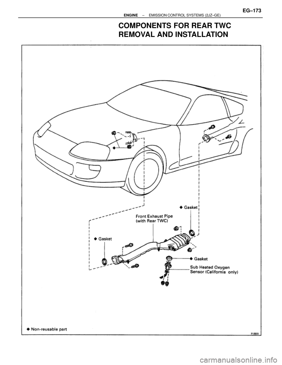 TOYOTA SUPRA 1986  Service Repair Manual COMPONENTS FOR REAR TWC
REMOVAL AND INSTALLATION
± ENGINEEMISSION CONTROL SYSTEMS (2JZ±GE)EG±173 
