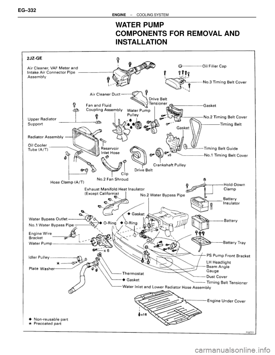 TOYOTA SUPRA 1986  Service Repair Manual WATER PUMP
COMPONENTS FOR REMOVAL AND
INSTALLATION
EG±332± ENGINECOOLING SYSTEM 